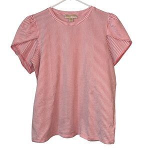 Michael Kors | Pink Striped Ruffle Sleeve Y2K Stretchy Top Blouse Size Large